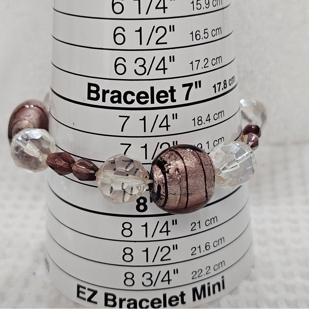 Glass Foil Bead and Pearl Necklace & Bracelets Bundle Set Shimmery Pink & Brown - Picture 9 of 12